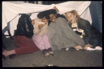 Students in a homemade fort
